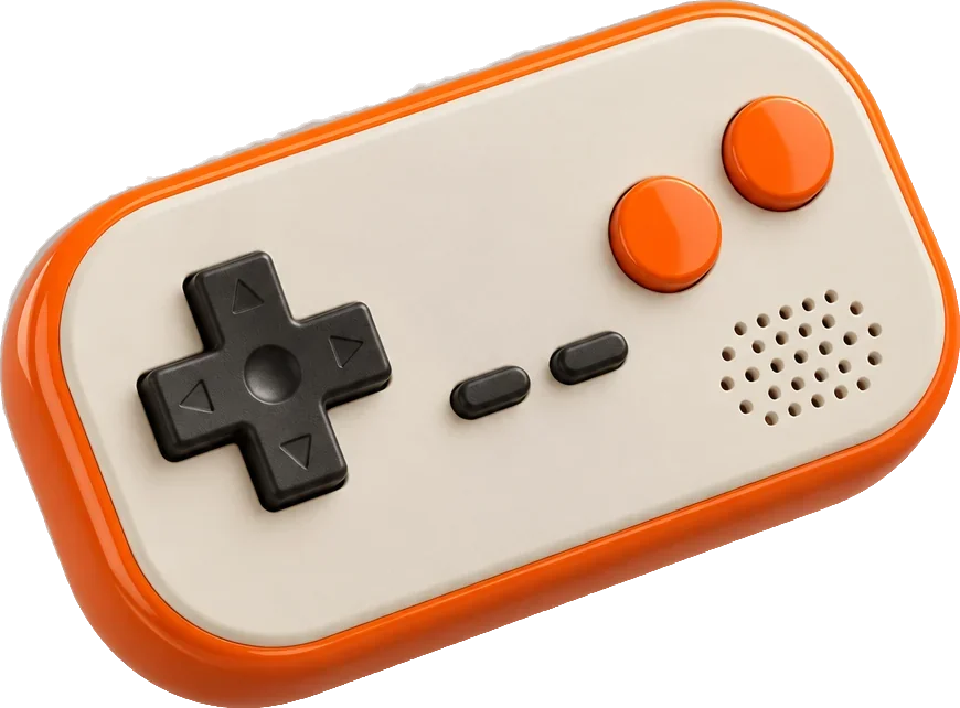 Randare a unei console portabile retro, crem cu margine portocalie, fără marcă
